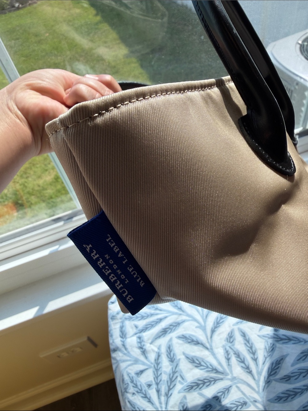 Beige Mini Tote with Black Handles - Picture 3 of 5